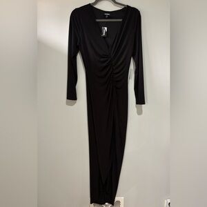 Express Black Ruched Long Sleeve Dress